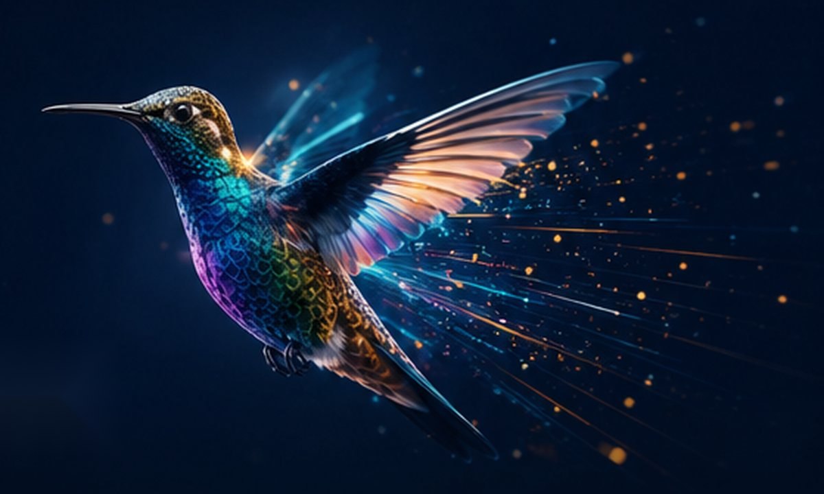 Farbiger Kolibri als Symbol für Schnelligkeit, Präzision und kreative Wirkung