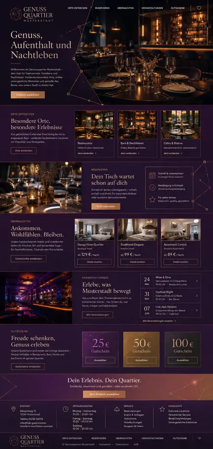 Individuelles Website-Mockup für Genussquartier Musterstadt