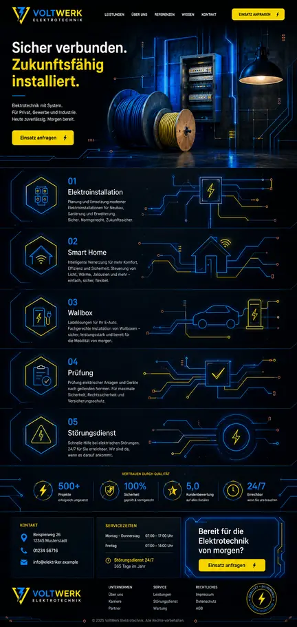Individuelles Website-Mockup für VoltWerk Elektrotechnik