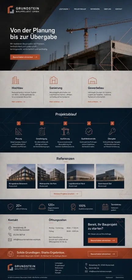 Individuelles Website-Mockup für Grundstein Bauprojekt GmbH