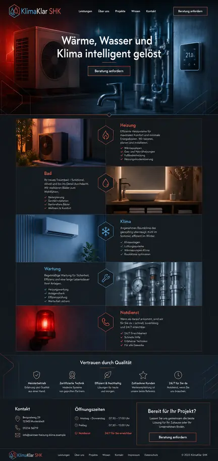 Individuelles Website-Mockup für KlimaKlar SHK