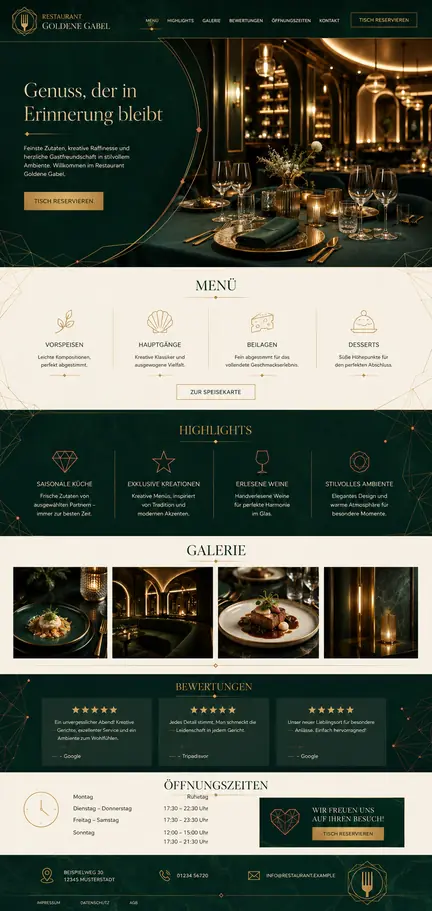 Individuelles Website-Mockup für Restaurant Goldene Gabel