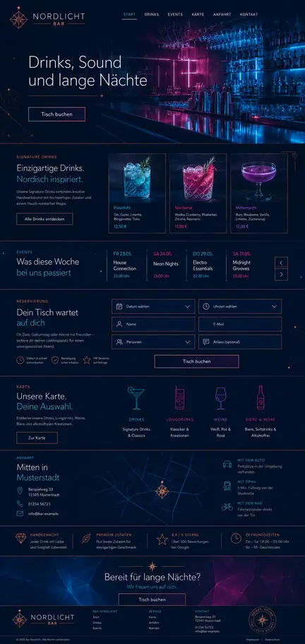 Individuelles Website-Mockup für Bar Nordlicht