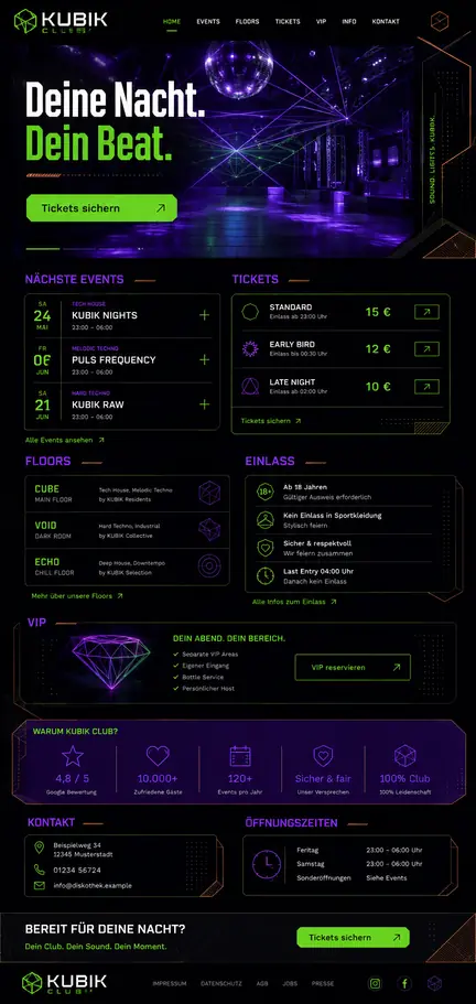Individuelles Website-Mockup für KUBIK Club