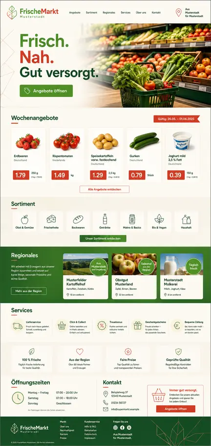 Individuelles Website-Mockup für FrischeMarkt Musterstadt