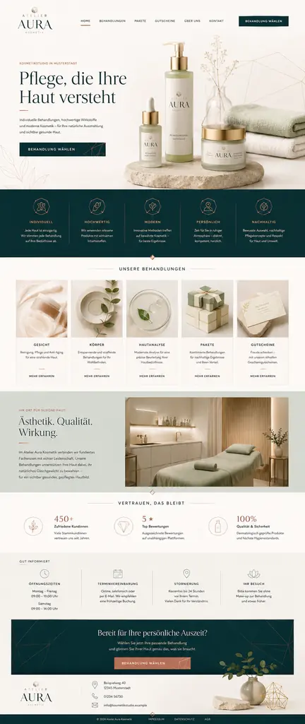 Individuelles Website-Mockup für Atelier Aura Kosmetik