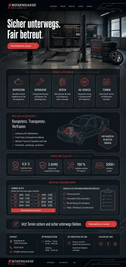 Individuelles Website-Mockup für Boxengasse Kfz-Service