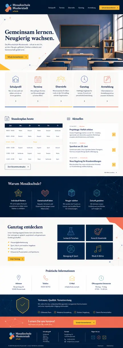 Individuelles Website-Mockup für Mosaikschule Musterstadt
