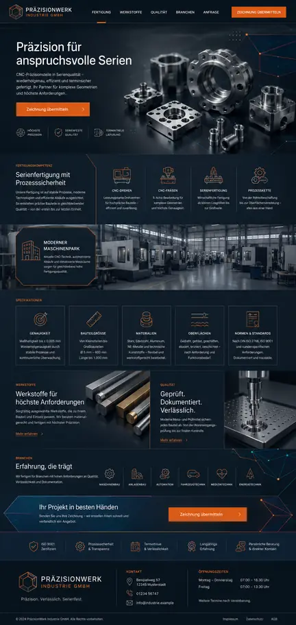 Individuelles Website-Mockup für PräzisionWerk Industrie GmbH